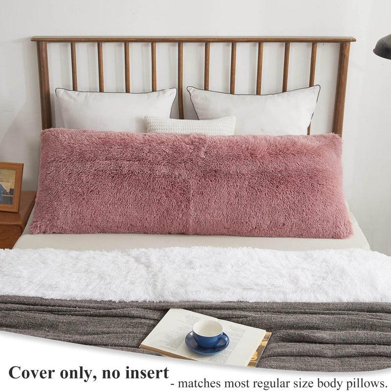 XeGe Soft Plush Body Pillow Cover  20x54 Big Fluffy Body Pillowcase  Boho Faux Fur Fuzzy Long Decorative Pillow Sham for Bedroom Sofa Couch  Solid Shaggy Throw Bed Pillow Case Old Pink - Image 2