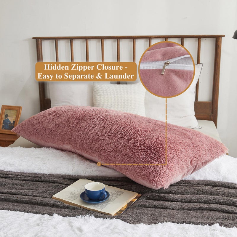XeGe Soft Plush Body Pillow Cover  20x54 Big Fluffy Body Pillowcase  Boho Faux Fur Fuzzy Long Decorative Pillow Sham for Bedroom Sofa Couch  Solid Shaggy Throw Bed Pillow Case Old Pink - Image 3