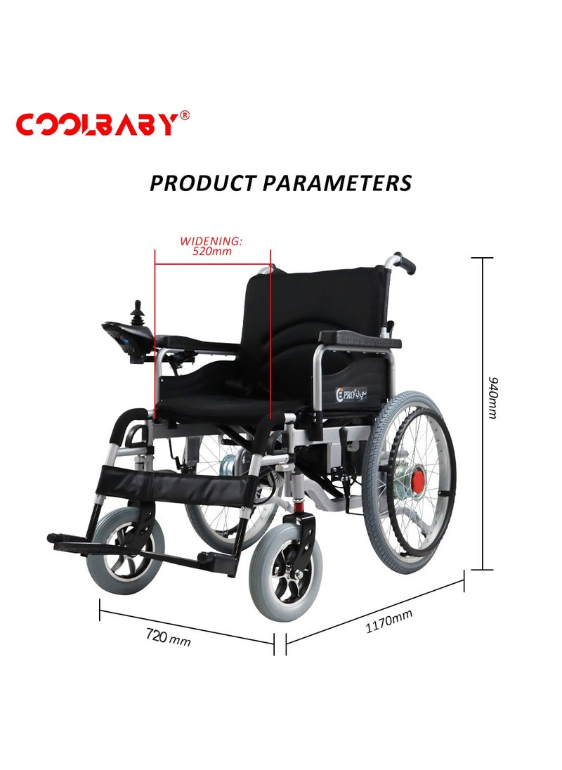 Cool Baby - COOLBABY  Portable Adult Electric Wheelchair Folding Special Mobility Wheelchairs Front Wheel with Shock Absorption Equipped with 52cm Widen Seat - Image 1