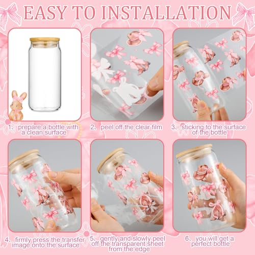 Glenmal 12 Sheets Coquette UV DTF Cup Wrap Stickers Pink Bow UV DTF Cup Wraps Transfer Stickers for DIY Craft Decorations for 16 oz Glass Water Bottle (Lovely) - Image 3