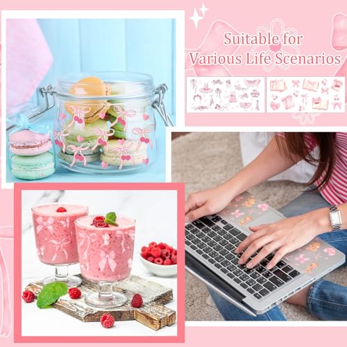 Glenmal 12 Sheets Coquette UV DTF Cup Wrap Stickers Pink Bow UV DTF Cup Wraps Transfer Stickers for DIY Craft Decorations for 16 oz Glass Water Bottle (Lovely) - Image 5