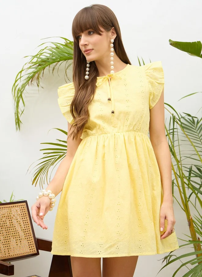 ساسافراس فستان نسائي أصفر شيفلي بقصة واسعة