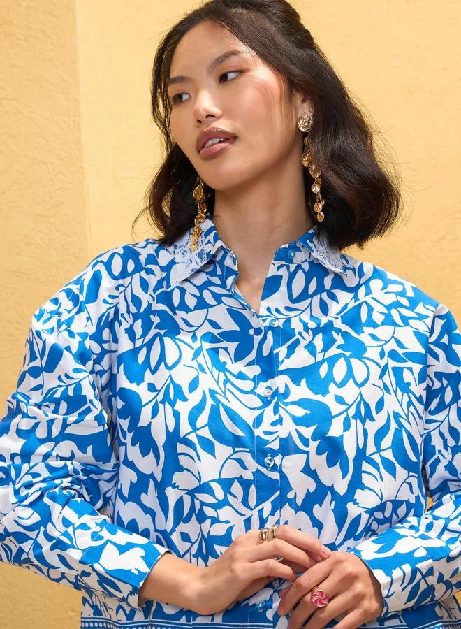SASSAFRAS Sassafras Blue Poplin Floral Shirt and Pants Co-Ords