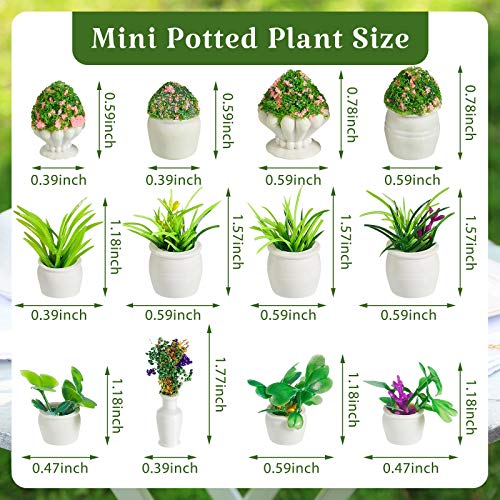 Chuangdi 12 Pieces Miniature Dollhouse Plant Flowers Mini Potted Plant Artificial Tiny Greenery Ornament Miniature Hanging Potted Faux Flower Model Dollhouse Decoration, 6 Types - Image 2