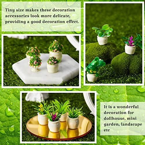 Chuangdi 12 Pieces Miniature Dollhouse Plant Flowers Mini Potted Plant Artificial Tiny Greenery Ornament Miniature Hanging Potted Faux Flower Model Dollhouse Decoration, 6 Types - Image 3