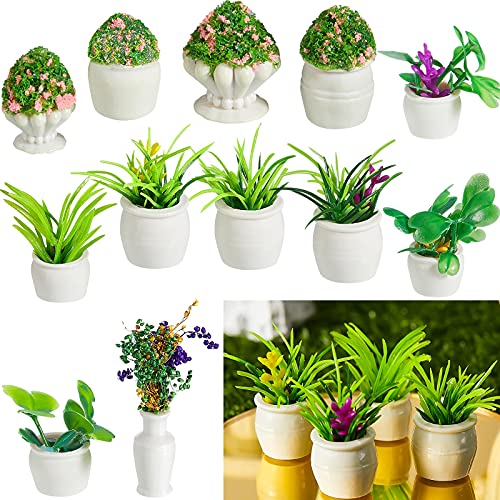 Chuangdi 12 Pieces Miniature Dollhouse Plant Flowers Mini Potted Plant Artificial Tiny Greenery Ornament Miniature Hanging Potted Faux Flower Model Dollhouse Decoration, 6 Types - Image 1