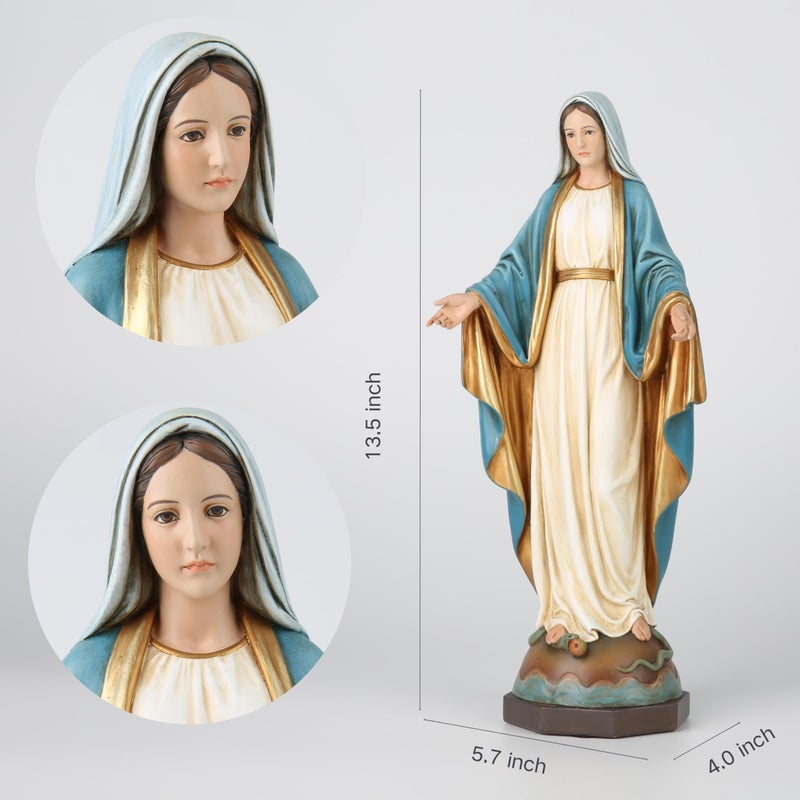 BC BUILDCLASSIC BC Catholic Our Lady of Grace Statue, 13.5" H Blessed Holy Mother Virgin Mary Figure for Altar, Religious Gift to Mom, Devout Home Decor, Hand Painted by Buildclassic - Image 4