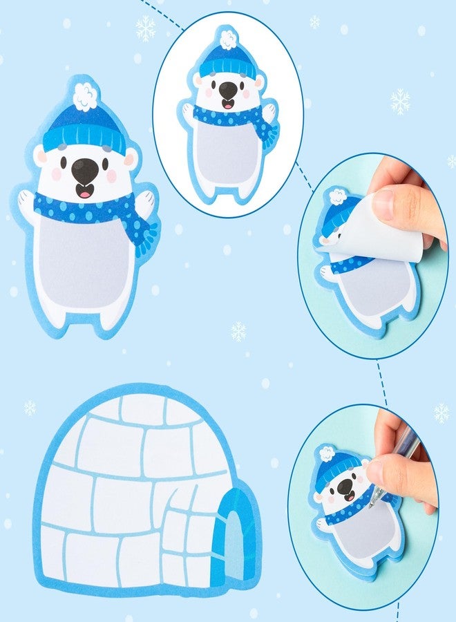 ANGOLIO Polar Animals Sticky Notes - 30Pcs Winter Cute Arctic Animals Self-Stick Notes Pads Penguin Bear Theme Memo Pads for Journaling Office Supplies, Winter Christmas Gift Motivational Notepads - Image 3