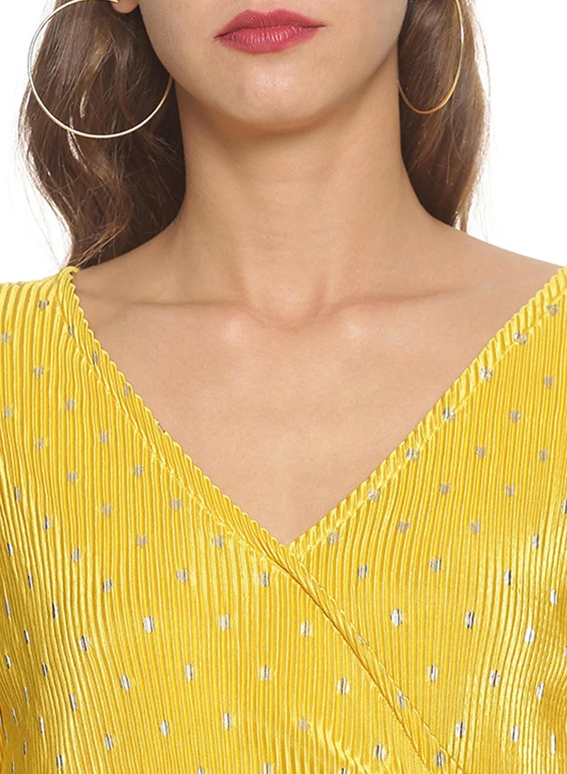 PINACOLADA  Women's Sunrise Yellow Metallic Polka Dot Midi Dress for Women | Best Price UAE
