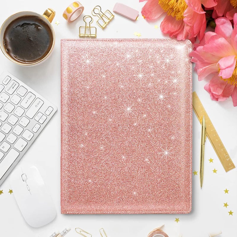 WAVEYU Padfolio/Resume Portfolio Folder Glitter Pink for Women, Cute Pink Padfolio Cover Folder, Conference/Legal Document Organizer with Letter/A4 Size Clipboard, Document Sleeve - Image 2