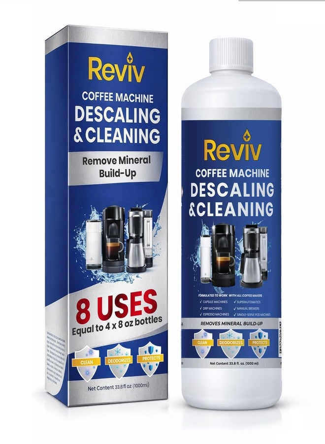 REVIV Coffee Machine Descaler Solution for Home Baristas & Daily Coffee Drinkers - 33.8oz, 8 uses - Compatible with Keurig, Nespresso, Delonghi, Breville - Removes Limescale, No Vinegar Smell - Image 1