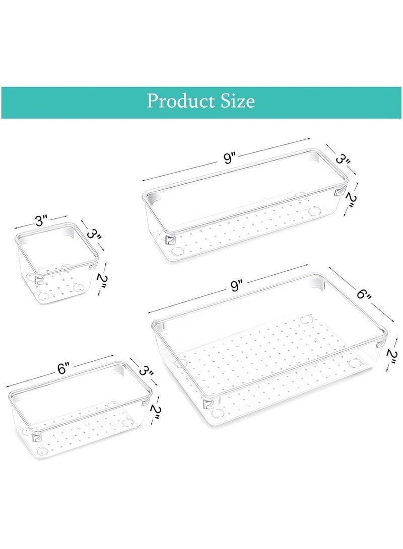 Set of 9 clear plastic drawer organizers, multi-size, organize drawers in bathroom, makeup, jewelry, kitchen and office. - Image 2