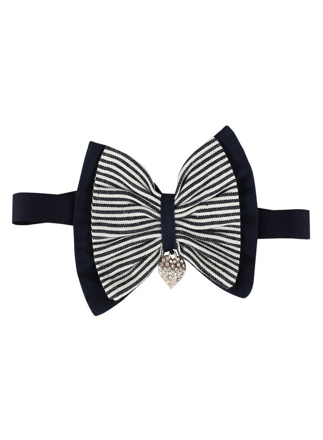 Lulala Dog Stripped Bow with inbuit Pendent Cat Classic Neck Tie Dog Tuxedo Bow Tie Stripped Collar with, Dog Costumes Bowties for Dogs Wedding Valentines Suit Groom(M,Navy Blue-White) - Image 2