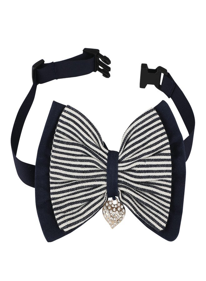 Lulala Dog Stripped Bow with inbuit Pendent Cat Classic Neck Tie Dog Tuxedo Bow Tie Stripped Collar with, Dog Costumes Bowties for Dogs Wedding Valentines Suit Groom(M,Navy Blue-White) - Image 3