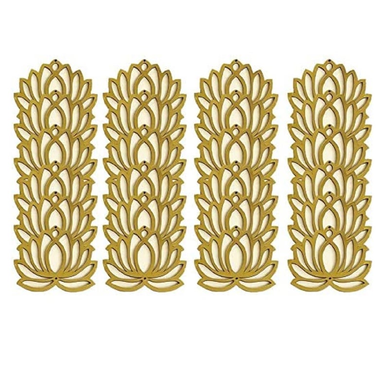 Sanvatsar Home White Golden Lotus 4 Inch Set of 24 Wooden Cutout DIY Rangoli Kit | Decorations for Diwali, Dusshera Wedding Rangoli, Pooja, Decorations, Festival Gift (Cream24) - Image 5