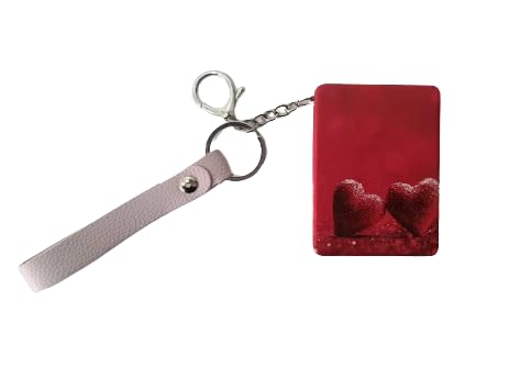 Pocket Compact Mirror Heart Deisgn with Keychain and 1x2 Magnifying for Makeup Handbags and Travel  - Image 1