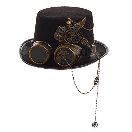GRACEART Steampunk Top Hat for Women Gothic Gears for Men with Removable Goggle - Image 1