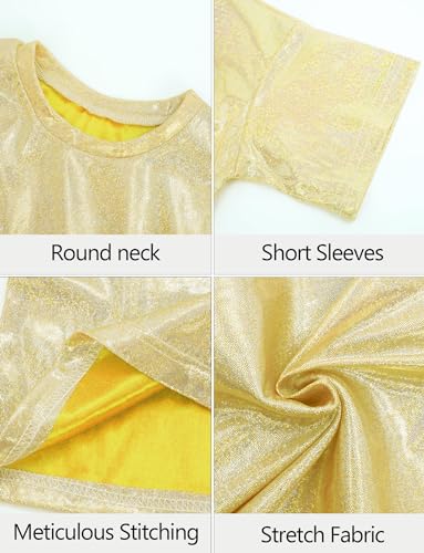 Happy Cherry Kids Girls Metallic Shiny Short Sleeve Crop Tank Top with Skirt Dance Outfit Gold 5-6 Years - Image 5