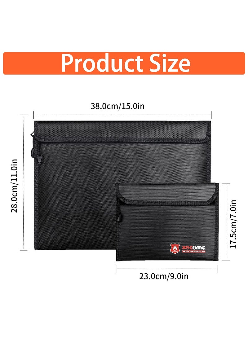 KASTWAVE 2-Pack Fireproof Document Bags, Non-Itchy Fireproof Money Bag, Fireproof Wallet Bag, Cash Fireproof Bag Set for Valuables - Passport, Currency & Keys (15 x 11 & 9 x 7 Inches) - Image 2