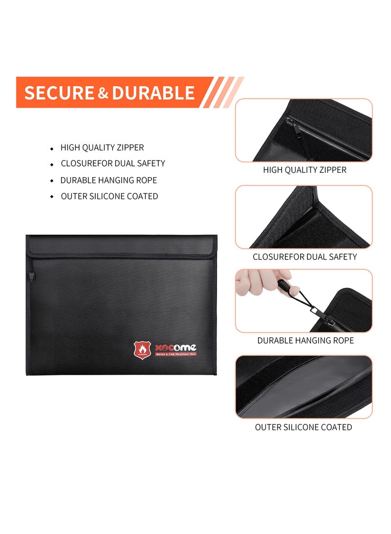KASTWAVE 2-Pack Fireproof Document Bags, Non-Itchy Fireproof Money Bag, Fireproof Wallet Bag, Cash Fireproof Bag Set for Valuables - Passport, Currency & Keys (15 x 11 & 9 x 7 Inches) - Image 3