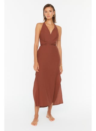 Dark Brown Midi Woven Back Low-cut Beach Dress TBESS22EL0727 - pzsku/Z03D3105F286D9705176FZ/45/_/1730941994/217dc22f-0975-4d40-ba2f-e6c7665cf006