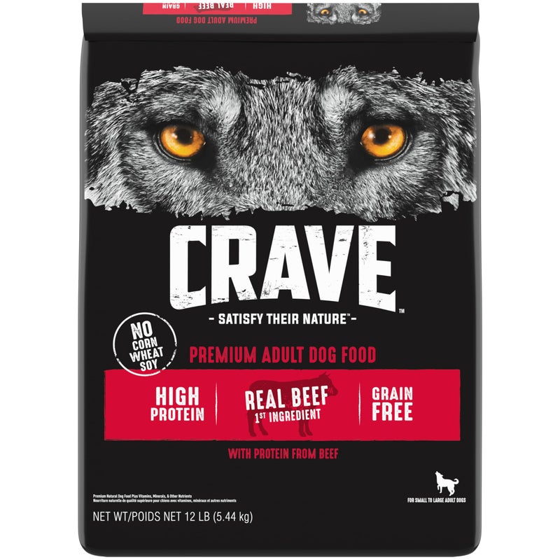 CRAVE Grain Free High Protein Adult Dry Dog Food Beef 12 lb Bag