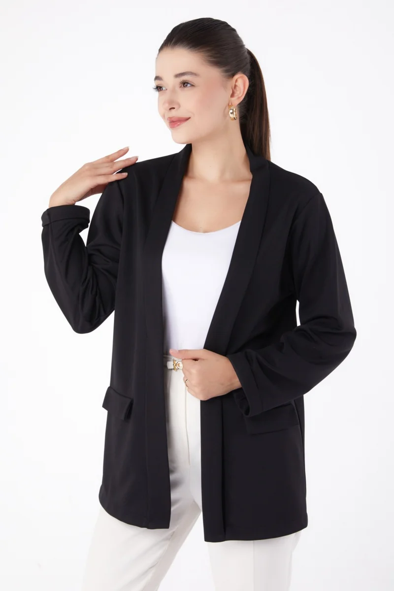 Tofisa Plain Medium Women's Black Pocket Detailed Jacket - 13261