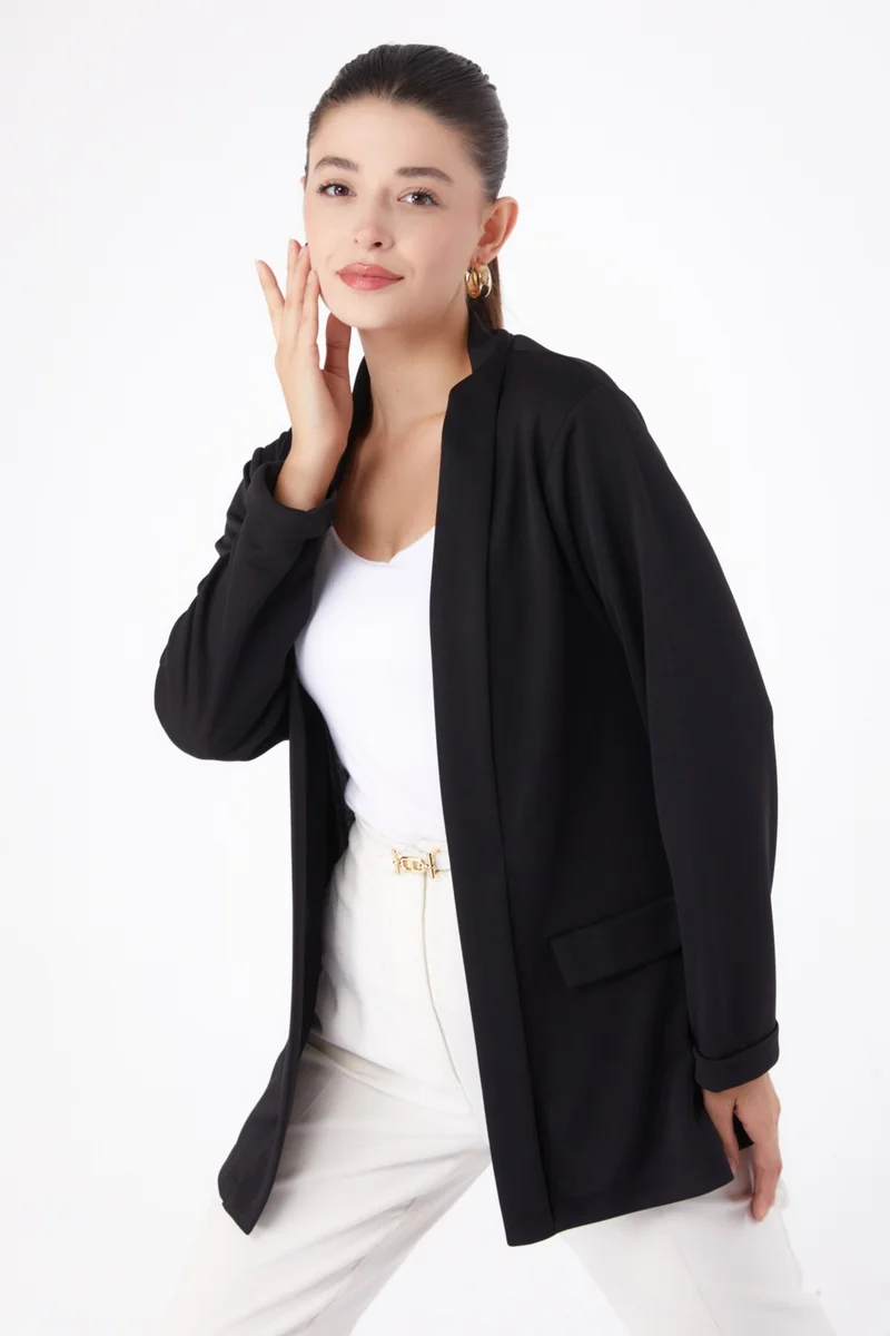Tofisa Plain Medium Women's Black Pocket Detailed Jacket - 13261