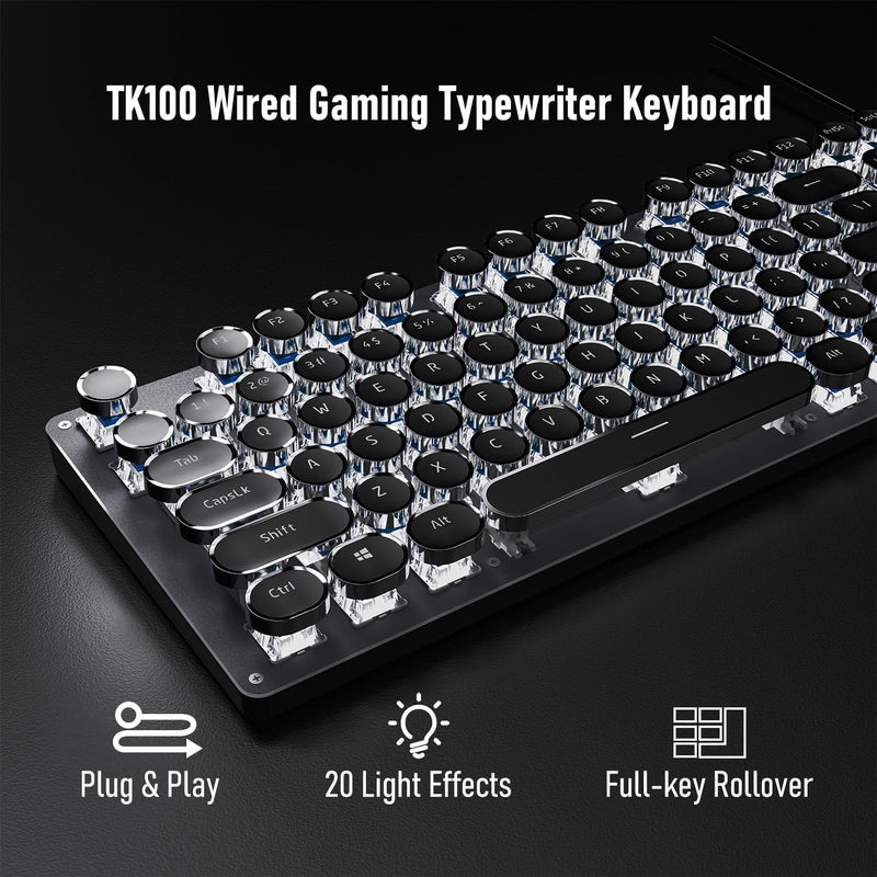 Eweadn SEUNKWANG EWEADN TK100 Wired Mechanical Keyboard, 104-Key Aesthetic Design with White Backlight, Anti-Ghosting, Blue Switches - Black - Image 2