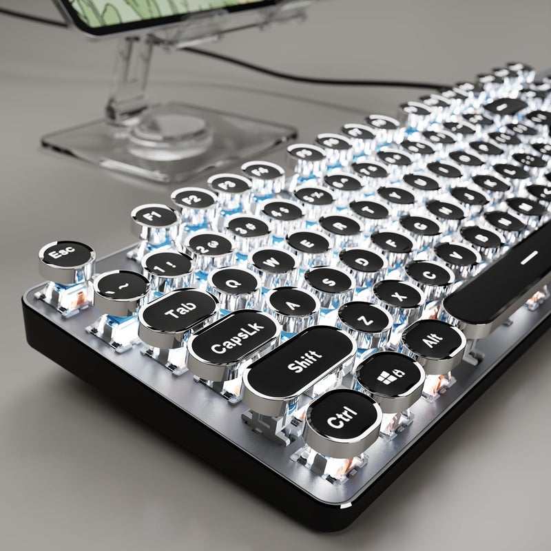 Eweadn SEUNKWANG EWEADN TK100 Wired Mechanical Keyboard, 104-Key Aesthetic Design with White Backlight, Anti-Ghosting, Blue Switches - Black - Image 1