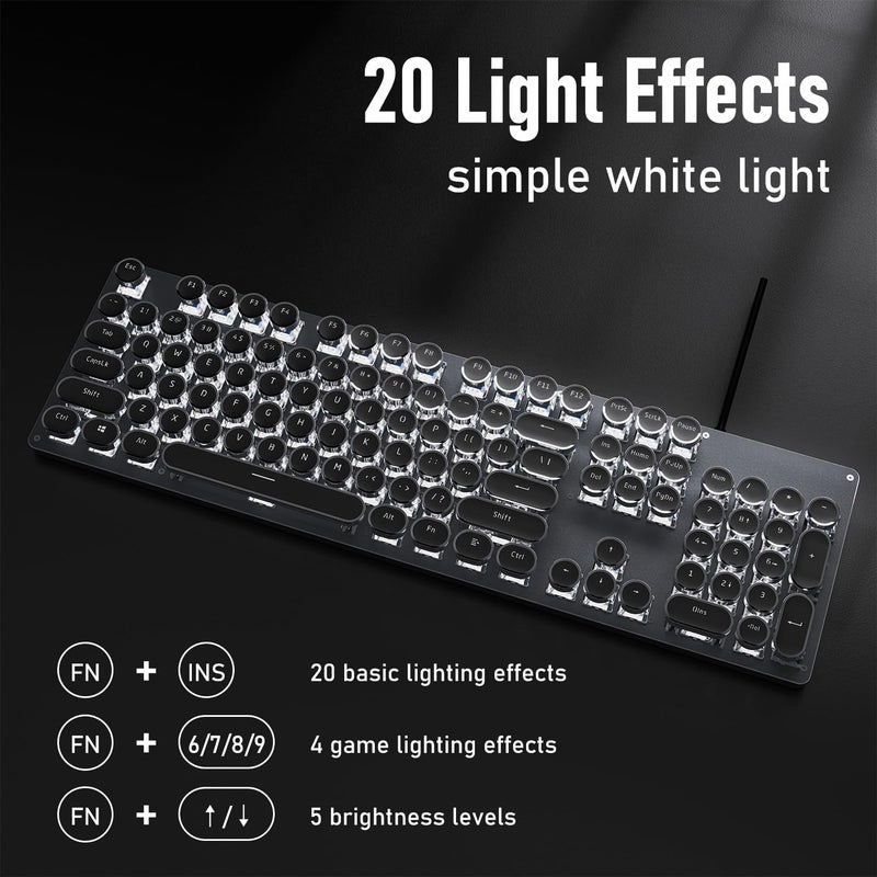 Eweadn SEUNKWANG EWEADN TK100 Wired Mechanical Keyboard, 104-Key Aesthetic Design with White Backlight, Anti-Ghosting, Blue Switches - Black - Image 3