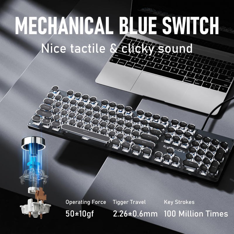 Eweadn SEUNKWANG EWEADN TK100 Wired Mechanical Keyboard, 104-Key Aesthetic Design with White Backlight, Anti-Ghosting, Blue Switches - Black - Image 4