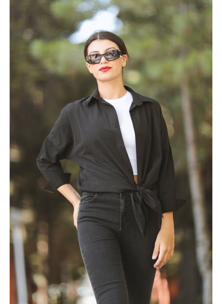 Giysa Black Women's Long Sleeve Oversize Basic Shirt 95% Cotton - 3900  - Image 1