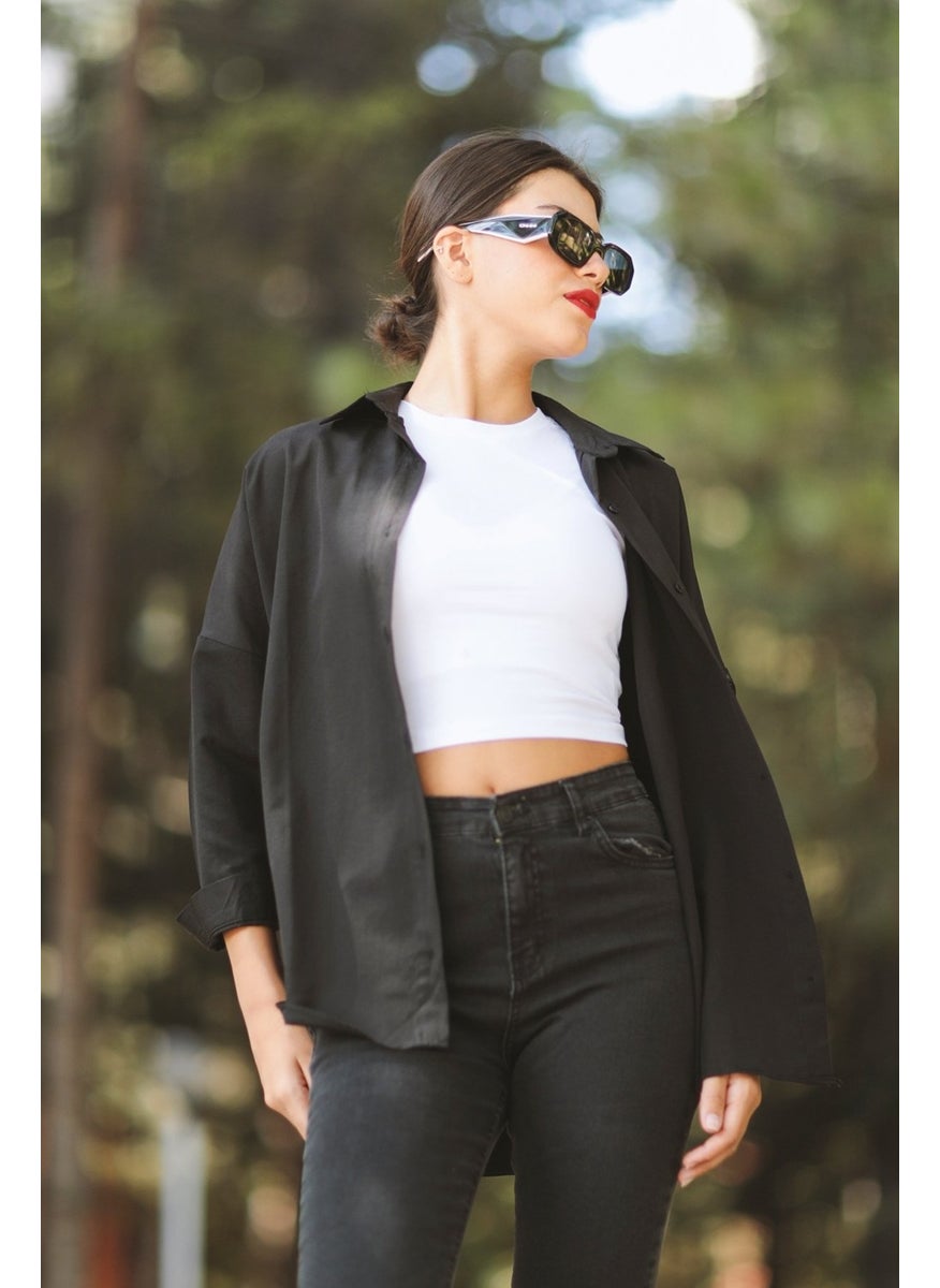 Giysa Black Women's Long Sleeve Oversize Basic Shirt 95% Cotton - 3900  - Image 3