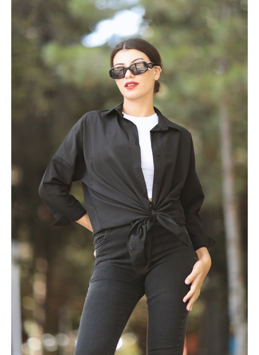 Giysa Black Women's Long Sleeve Oversize Basic Shirt 95% Cotton - 3900  - Image 2