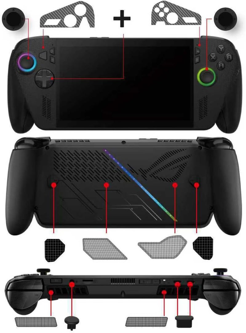 WUNIAK For ROG Xbox Ally/Ally X 14 in 1 Protective Kit, Dust Plug Set Carbon Fiber Panel Sticker Silicone Thumb Grip Caps Vent Dust Filters Type C Cover - Image 2