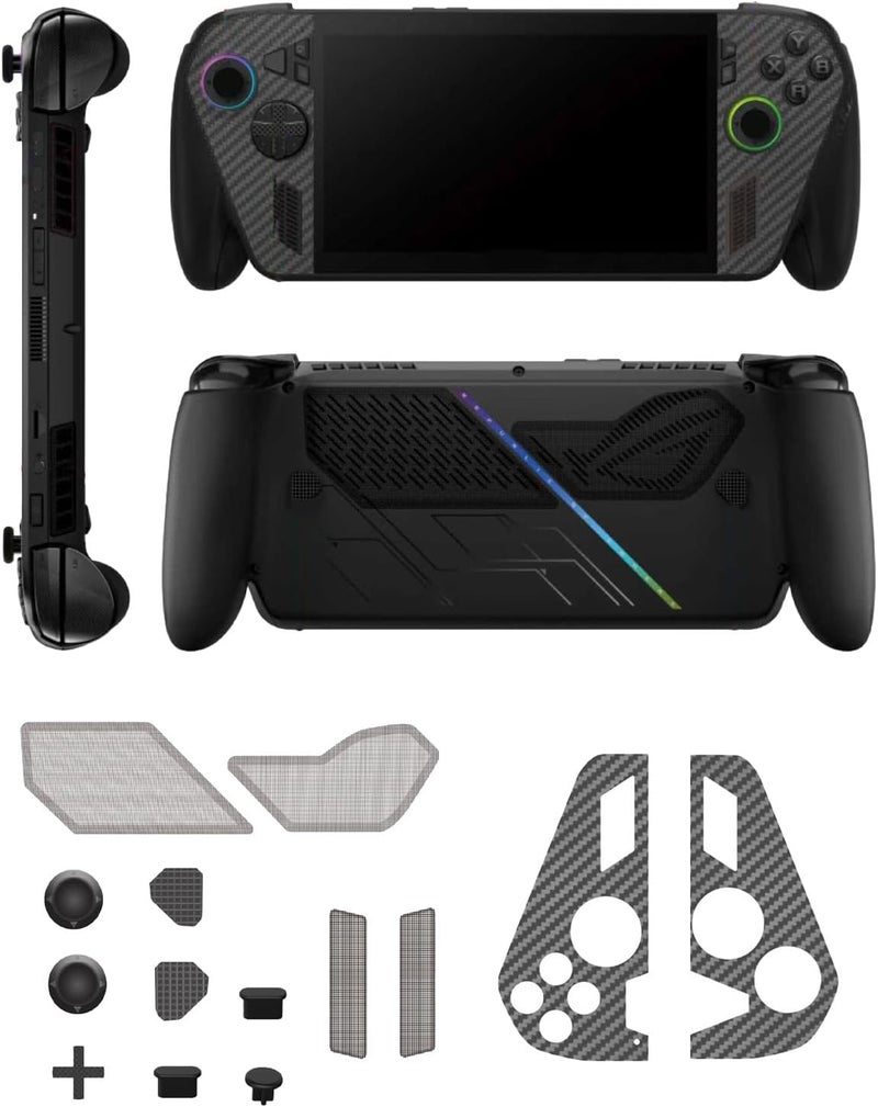 WUNIAK For ROG Xbox Ally/Ally X 14 in 1 Protective Kit, Dust Plug Set Carbon Fiber Panel Sticker Silicone Thumb Grip Caps Vent Dust Filters Type C Cover - Image 1