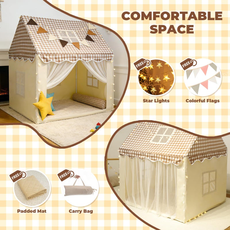 RONGFA Playhouse for Indoor & Outdoor, with Star Light, Flags and Carry Bag, Washable Kids Tent for Girls & Boys (Lattice Top) - Image 2