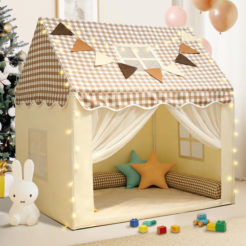 RONGFA Playhouse for Indoor & Outdoor, with Star Light, Flags and Carry Bag, Washable Kids Tent for Girls & Boys (Lattice Top) - Image 1