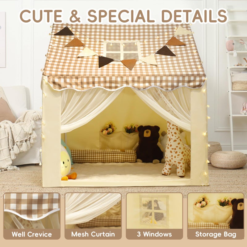 RONGFA Playhouse for Indoor & Outdoor, with Star Light, Flags and Carry Bag, Washable Kids Tent for Girls & Boys (Lattice Top) - Image 4