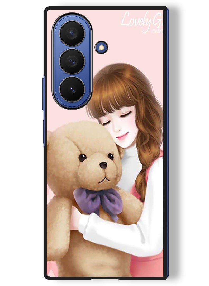 Theodor Case Compatible with Samsung Galaxy Z Fold 7 - 8 Inch Protection Shockproof Bumper Cover Lovely Girl Witih Teddy - Image 1