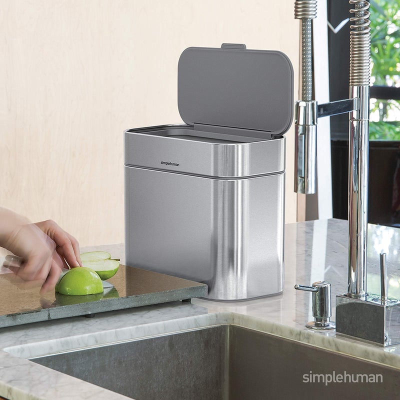 simplehuman simplehuman Compost Caddy, Detachable and Countertop Bin, 4 Liter / 1.06 Gallon, Brushed Stainless Steel  - Image 2