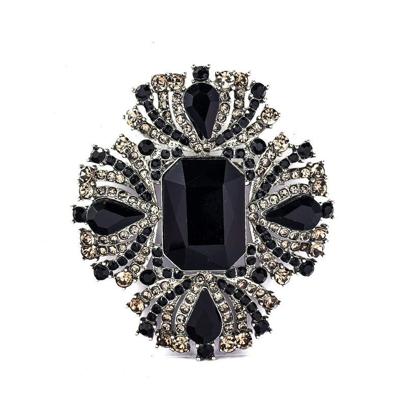 YOQUCOL Vintage Black Austrian Crystal Rhinestone Cross Flowers Shaped Brooch Pin Elegant Jewelry For Women - Image 1