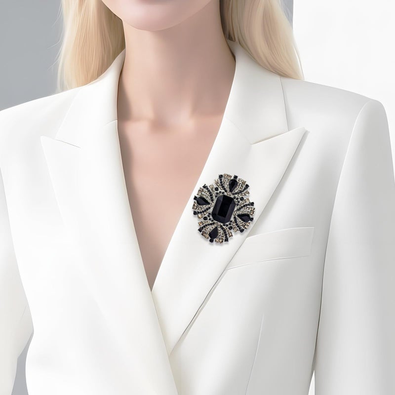 YOQUCOL Vintage Black Austrian Crystal Rhinestone Cross Flowers Shaped Brooch Pin Elegant Jewelry For Women - Image 3