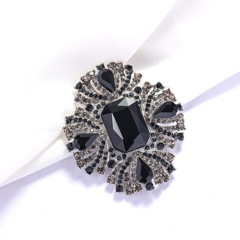 YOQUCOL Vintage Black Austrian Crystal Rhinestone Cross Flowers Shaped Brooch Pin Elegant Jewelry For Women - Image 4