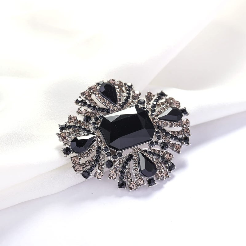 YOQUCOL Vintage Black Austrian Crystal Rhinestone Cross Flowers Shaped Brooch Pin Elegant Jewelry For Women - Image 5