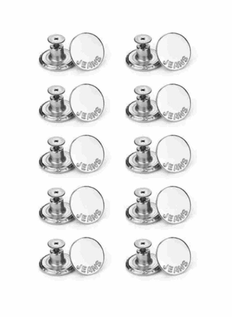 SOLDOUT 10 PCS Jeans Waist Buttons 17mm Nail Free Adjustable Waist Extenders Buttons Detachable Clothing Pants Waist Buckle (Pack of 10, Silver)  - Image 1
