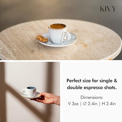 KIVY 3 oz Espresso cups set of 4 - Thick walled stoneware espresso cup set - Italian style espresso cups and saucers - Expresso shots cup - Small coffee mugs and saucers - Blue - Image 4