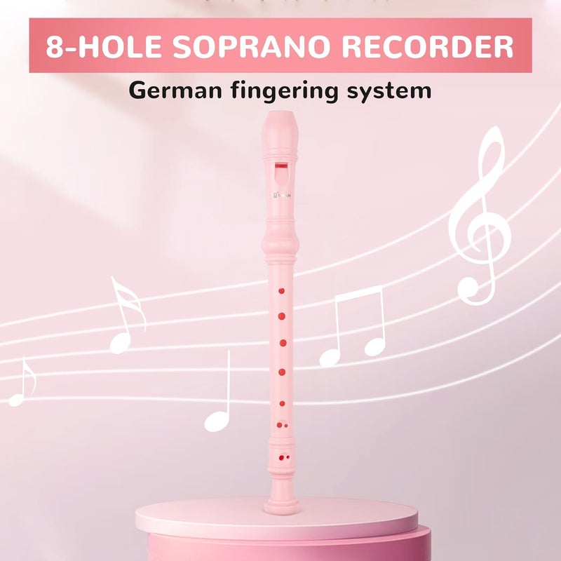 SWAN Soprano Recorder Instrument for Beginners - German 8 Hole Flute Detachable 3pcs ABS Descant Recorders with Cleaning Rod and Chart, SW8K, Baby Pink - Image 5