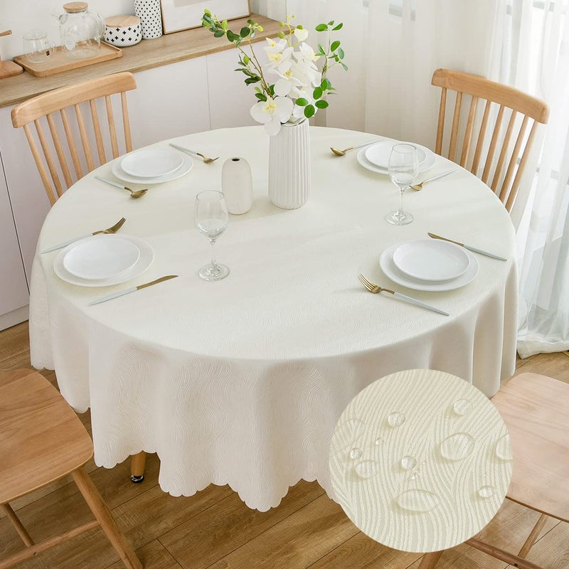 SPRICA Round Jacquard Tablecloth 200cm Water Resistance Heavy Weight Soft Table Cover Machine Washable  Beige - Image 1
